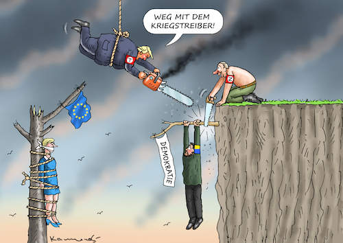 Cartoon: KRIEGSTREIBER UKRAINE (medium) by marian kamensky tagged musk,trump,zuckerberg,bezos,felon,and,elon,in,panama,zölle,musk,trump,zuckerberg,bezos,felon,and,elon,in,panama,zölle