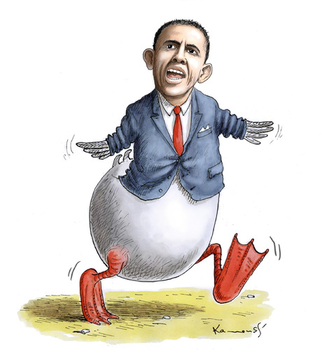 Cartoon: Lame Duck (medium) by marian kamensky tagged humor,karikatur,karikaturen,barack obama,ente,ei,langsam,auschwung,barack,obama