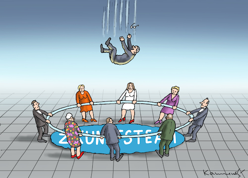 Cartoon: LASCHETS RETTUNGSZUKUNFTSTEAM (medium) by marian kamensky tagged tv,triell,laschet,baerbock,scholz,laschets,zukunftsteam,tv,triell,laschet,baerbock,scholz,laschets,zukunftsteam