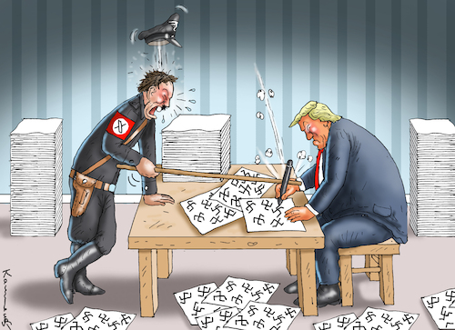 Cartoon: LEHRER MUSK (medium) by marian kamensky tagged musk,trump,zuckerberg,bezos,felon,and,elon,in,panama,inauguratin,musk,trump,zuckerberg,bezos,felon,and,elon,in,panama,inauguratin