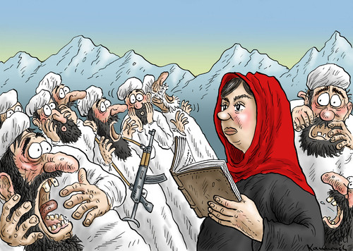 Cartoon: Malala Yousafzai (medium) by marian kamensky tagged malala,yousafzai,nobelpreis,pakistan,taliban,terrorismus,islam,malala,yousafzai,nobelpreis,pakistan,taliban,terrorismus,islam