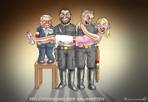 Cartoon: MELONISIERUNG DER SALAMISTEN (medium) by marian kamensky tagged italien,wahlen,merz,putin,propaganda,faschisten,meloni,italien,wahlen,merz,putin,propaganda,faschisten,meloni