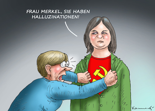 Cartoon: MERKEL HAT HALLUZINATIONEN (medium) by marian kamensky tagged tv,triell,laschet,baerbock,scholz,merkel,laschets,zukunftsteam,tv,triell,laschet,baerbock,scholz,merkel,laschets,zukunftsteam