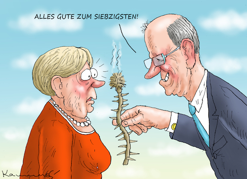 Cartoon: MERZ GRATULIERT MERKEL (medium) by marian kamensky tagged merz,gratuliert,merkel,zum,siebzigsten,geburtstag,merz,gratuliert,merkel,zum,siebzigsten,geburtstag