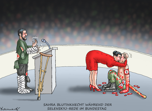 Cartoon: MITFÜHLENDE SAHRA BLUTINKNECHT (medium) by marian kamensky tagged sahra,wagenknecht,bsw,alice,weidel,afd,sahra,wagenknecht,bsw,alice,weidel,afd