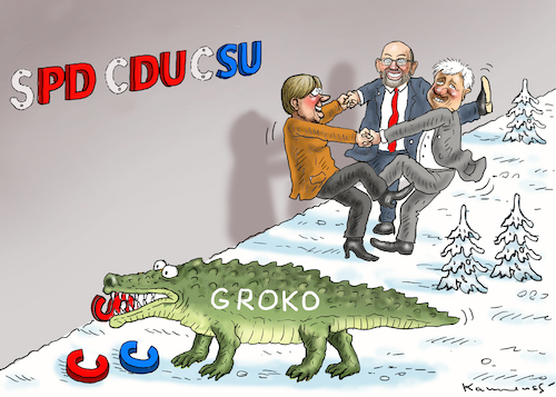 Cartoon: MORGEN WIRD GROKO-GETANZT ! (medium) by marian kamensky tagged groko,spd,parteitag,schulz,würselen,merkel,groko,spd,parteitag,schulz,würselen,merkel