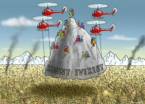 Cartoon: MOUNT EVEREST RETTUNG (medium) by marian kamensky tagged nepal,erdbeben,mount,everest,nepal,erdbeben,mount,everest
