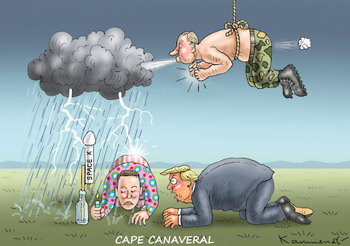 Cartoon: MUSK UND TRUMP IN CAPE CANAVERAL (medium) by marian kamensky tagged coronavirus,epidemie,gesundheit,panik,stillegung,trump,pandemie,coronavirus,epidemie,gesundheit,panik,stillegung,trump,pandemie