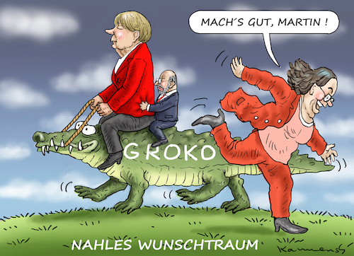 Cartoon: NAHLES FEUCHTER TRAUM (medium) by marian kamensky tagged groko,spd,parteitag,schulz,würselen,merkel,andrea,nahles,scholz,hessen,wahlen,akk,kühnert,bremen,rezo,groko,spd,parteitag,schulz,würselen,merkel,andrea,nahles,scholz,hessen,wahlen,akk,kühnert,bremen,rezo