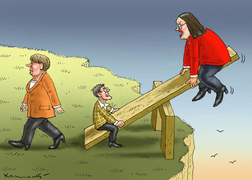 Cartoon: NAHLES IN GLEICHGEWICHTSNOT (medium) by marian kamensky tagged groko,spd,parteitag,schulz,würselen,merkel,andrea,nahles,hessen,wahlen,sarrazin,ausschlussverfahren,akk,bürgergeld,groko,spd,parteitag,schulz,würselen,merkel,andrea,nahles,hessen,wahlen,sarrazin,ausschlussverfahren,akk,bürgergeld