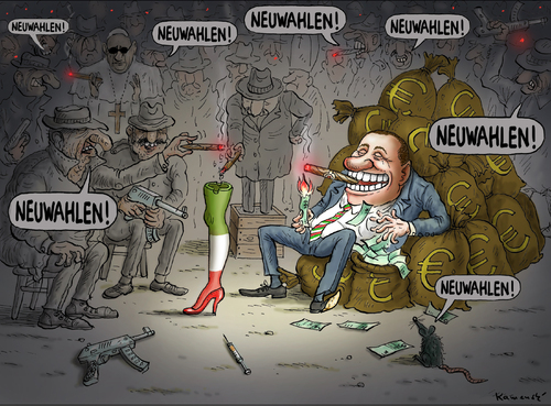 Cartoon: Neuwahlen in Italien (medium) by marian kamensky tagged neuwahlen,wahlen,merkel,angela,kandidatur,wiederwahl,steuerhinterziehung,korruption,italien,berlusconi,silvio,silvio,berlusconi,italien,korruption,steuerhinterziehung,wiederwahl,kandidatur,angela,merkel,wahlen,neuwahlen