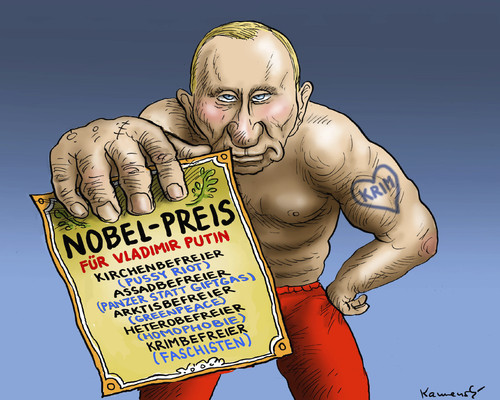 Cartoon: Nobelpreis für Putin (medium) by marian kamensky tagged vitali,klitsccko,ukraine,janukowitsch,demokratie,gewalt,bürgerkrieg,timoschenko,euromaidan,krim,nobelpreis,vitali,klitsccko,ukraine,janukowitsch,demokratie,gewalt,bürgerkrieg,timoschenko,euromaidan,krim,nobelpreis