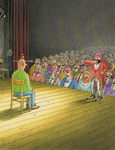 Cartoon: Not funny (medium) by marian kamensky tagged humor,bühne,aufführung,publikum,theater,unterhaltung,eulenspiegel,ziel,treffer