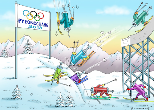 Cartoon: OLYMPISCHE DOPINGWINTERSPIELE (medium) by marian kamensky tagged putin,in,pyongchang,2018,olympische,winterspiele,kim,jong,un,pyeongchang,putin,in,pyongchang,2018,olympische,winterspiele,kim,jong,un,pyeongchang