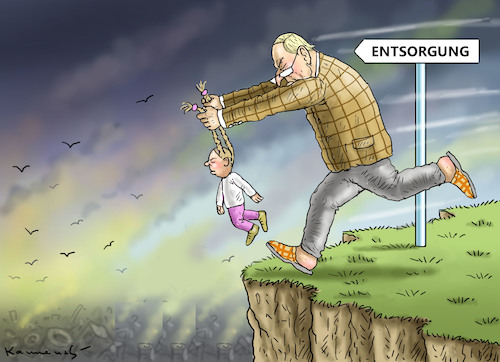 Cartoon: OPA GAULAND ENTSORGT GRETA (medium) by marian kamensky tagged fridays,for,future,greta,thunberg,schulstreik,klimarettung,co2,suv,afd,gauland,entsorgung,fridays,for,future,greta,thunberg,schulstreik,klimarettung,co2,suv,afd,gauland,entsorgung