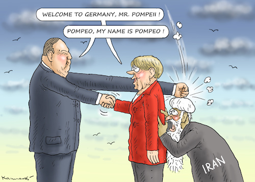 Cartoon: POMPEO VISITS GERMANY (medium) by marian kamensky tagged obama,trump,präsidentenwahlen,usa,baba,vanga,republikaner,inauguration,demokraten,kim,jong,un,wikileaks,faschismus,singarur,nato,summit,ruhani,iran,atomabkommen,pompeo,merkel,obama,trump,präsidentenwahlen,usa,baba,vanga,republikaner,inauguration,demokraten,kim,jong,un,wikileaks,faschismus,singarur,nato,summit,ruhani,iran,atomabkommen,pompeo,merkel