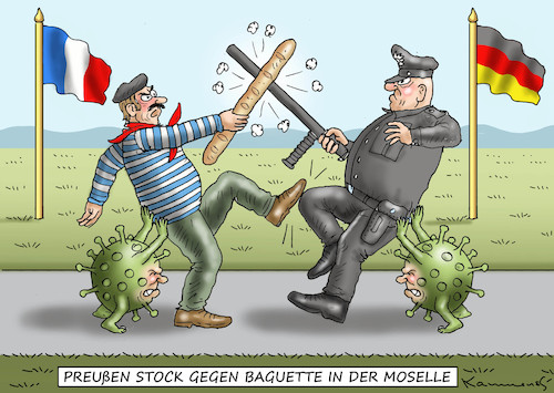 Cartoon: PREUßEN STOCK GEGEN BAGUETTE (medium) by marian kamensky tagged biontech,pfizer,impfung,corona,rosenmontag,eu,ursula,von,der,leyen,biontech,pfizer,impfung,corona,rosenmontag,eu,ursula,von,der,leyen