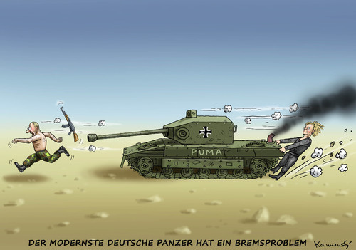 Cartoon: Puma und Uschi (medium) by marian kamensky tagged ursula,und,die,m36,puma,panzer,bremsproblem,rettet,bundeswehr,ursula,und,die,m36,puma,panzer,bremsproblem,rettet,bundeswehr