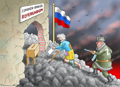 Cartoon: PUTINS REFERENDUM (medium) by marian kamensky tagged putins,referendum,luhansk,donezk,putins,referendum,luhansk,donezk