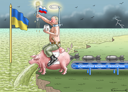 Cartoon: RUSSENRETTER PUTIN (medium) by marian kamensky tagged putin,mit,der,schmutzigen,bombe,putin,mit,der,schmutzigen,bombe