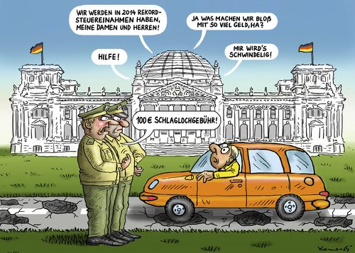 Cartoon: Schlaglochgebühr (medium) by marian kamensky tagged steuereinnahmen,schlaglochgebühr,steuereinnahmen,schlaglochgebühr