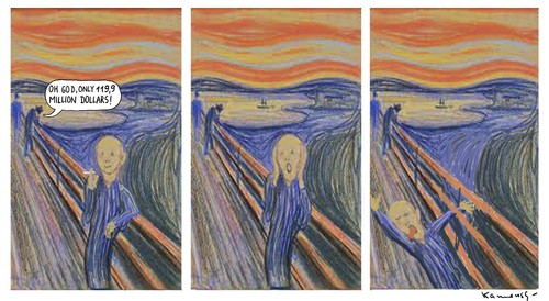 Cartoon: Schrei Edward Munch (medium) by marian kamensky tagged edward,schrei,munch,versteigerung,edward munch,schrei,versteigerung,kunst,edward,munch