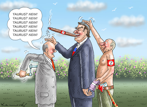 Cartoon: SCHRÖDER LOBT SCHOLZ (medium) by marian kamensky tagged bundeswehr,super,gau,taurus,putin,ukraine,krieg,schröder,lobt,scholz,bundeswehr,super,gau,taurus,putin,ukraine,krieg,schröder,lobt,scholz