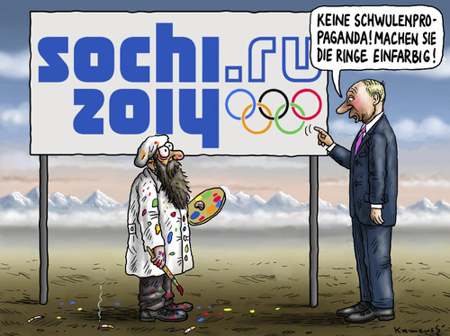 Cartoon: Sotschibesorgter Putin (medium) by marian kamensky tagged putin,sochi,winter,olympia,homophobie,putin,sochi,winter,olympia,homophobie