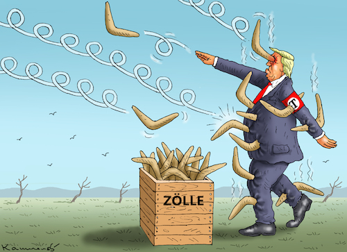 Cartoon: STABILER GENIE TRUMP (medium) by marian kamensky tagged musk,trump,zuckerberg,bezos,felon,and,elon,in,panama,zölle,musk,trump,zuckerberg,bezos,felon,and,elon,in,panama,zölle