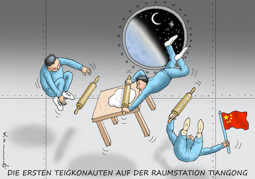 Cartoon: TEIGKONAUTEN (medium) by marian kamensky tagged taikonauten,china,raumstation,taikonauten,china,raumstation