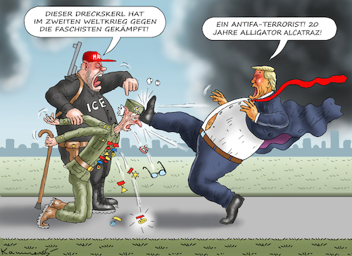 Cartoon: TERRORISMUSBEKÄMPFUNG (medium) by marian kamensky tagged ein,nazi,bekämpft,die,antifa,ein,nazi,bekämpft,die,antifa