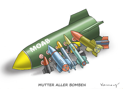 Cartoon: THE MOTHER OF ALL BOMBS (medium) by marian kamensky tagged assad,in,chan,schaichun,sarin,giftgasanschlag,trump,moab,afganistan,tomahawk,assad,in,chan,schaichun,sarin,giftgasanschlag,trump,moab,afganistan,tomahawk