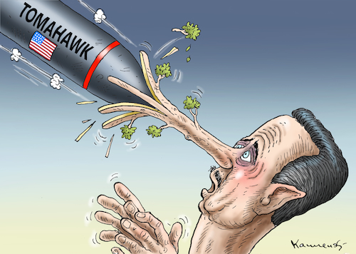 Cartoon: TOMAHAWK FÜR PINOCCHIO ASSAD (medium) by marian kamensky tagged assad,in,chan,schaichun,sarin,giftgasanschlag,trump,tomahawk,assad,in,chan,schaichun,sarin,giftgasanschlag,trump,tomahawk