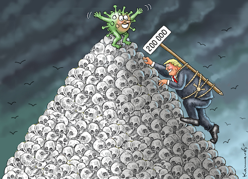 Cartoon: TRUMPS CORONA-TOTENREKORD (medium) by marian kamensky tagged coronavirus,epidemie,gesundheit,panik,stillegung,trump,pandemie,coronavirus,epidemie,gesundheit,panik,stillegung,trump,pandemie