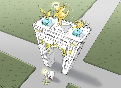 Cartoon: TRUMPS TRIUMPFBOGEN (medium) by marian kamensky tagged trumps,triumpfbogen,trumps,triumpfbogen