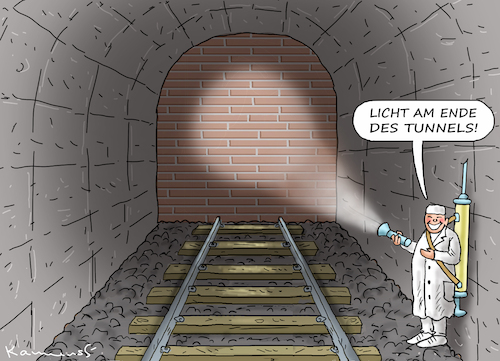 Cartoon: TUNNELENDELICHT (medium) by marian kamensky tagged curevac,testzentren,corona,impfung,pandemie,booster,omikron,impfpflicht,curevac,testzentren,corona,impfung,pandemie,booster,omikron,impfpflicht