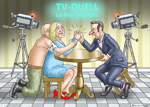 Cartoon: TV-DUELL LE PEN-MACRON (medium) by marian kamensky tagged putins,bescherung,ukraine,provokation,swift,nato,osterweiterung,le,pen,macron,stichwahl,putins,bescherung,ukraine,provokation,swift,nato,osterweiterung,le,pen,macron,stichwahl