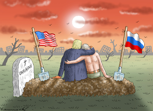 Cartoon: UKRAINE PEACE (medium) by marian kamensky tagged musk,trump,zuckerberg,bezos,felon,and,elon,in,panama,zölle,diktator,selenskyj,putin,ukraine,usa,musk,trump,zuckerberg,bezos,felon,and,elon,in,panama,zölle,diktator,selenskyj,putin,ukraine,usa