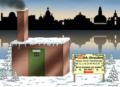 Cartoon: UMDENKEN IN DRESDEN (medium) by marian kamensky tagged weihnachtsgrüsse,aus,dresden,pegida,santa,klaus,weihnachtsgrüsse,aus,dresden,pegida,santa,klaus