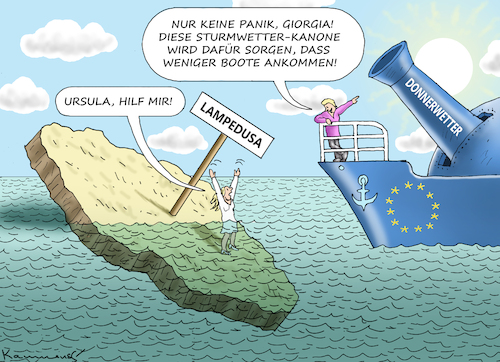 Cartoon: URSULA VON DER LEYEN AUF LAMPEDU (medium) by marian kamensky tagged ursula,von,der,leyen,auf,lampedusa,ursula,von,der,leyen,auf,lampedusa