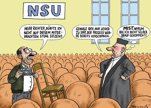 Cartoon: Verschobener NSU Prozess (medium) by marian kamensky tagged nsu,prozess,müncher,rechtsterror,hüryiet,zeitung,nsu,prozess,müncher,rechtsterror,hüryiet,zeitung