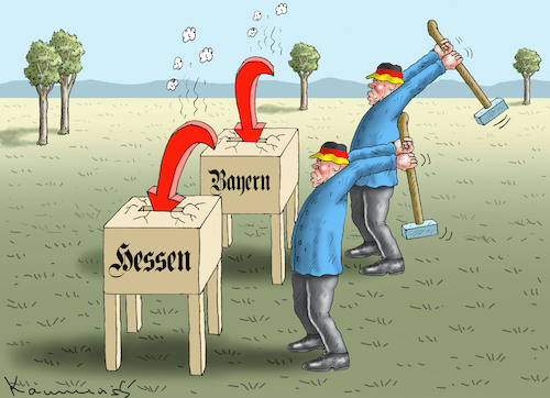 Cartoon: WAHLEN IN BAYERN UND HESSEN (medium) by marian kamensky tagged wahlen,in,bayern,und,hessen,wahlen,in,bayern,und,hessen