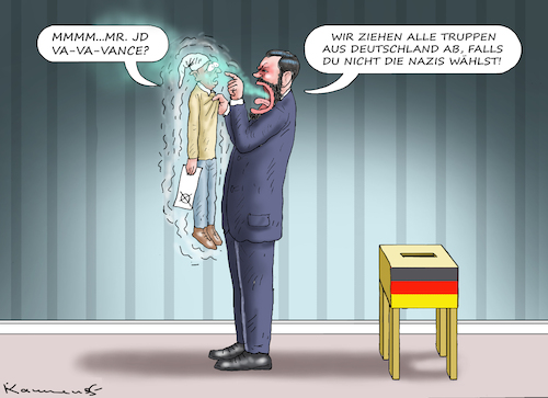 Cartoon: WAHLEN IN DEUTSCHLAND (medium) by marian kamensky tagged dj,vance,bei,der,münchner,sicherheitskonferenz,wahlen,in,deutschland,dj,vance,bei,der,münchner,sicherheitskonferenz,wahlen,in,deutschland