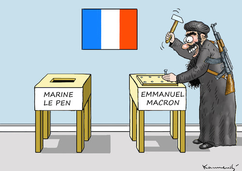 Cartoon: WIR LEBEN IN EINER IS-DIKTATUR (medium) by marian kamensky tagged präsidenten,wahlen,in,frankreich,terroranschlag,champs,elysees,präsidenten,wahlen,in,frankreich,terroranschlag,champs,elysees