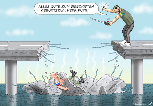 Cartoon: ZELENSKYJS GEBURTSTAGSGESCHENK (medium) by marian kamensky tagged neue,krim,brücke,expolosion,anschlag,neue,krim,brücke,expolosion,anschlag