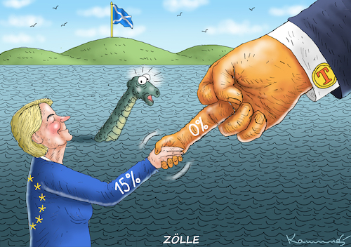 Cartoon: ZOLLEINIGUNG IN SCHOTTLAND (medium) by marian kamensky tagged zolleinigung,in,schottland,eu,trump,zolleinigung,in,schottland,eu,trump