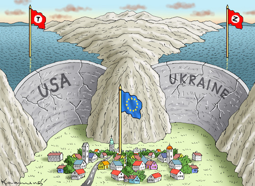 Cartoon: ZWEI DAMMBRUCHGEFAHREN (medium) by marian kamensky tagged beitrittsverhandlungen,ukraine,selenskyj,patt,trump,beitrittsverhandlungen,ukraine,selenskyj,patt,trump