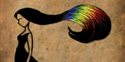 Cartoon: hairs and rainbows (medium) by sahin tagged pentable,hairs,rainbows,and,black,girl,form,surreal,abstract,oc,original,character,female,woman,colours,coulourful,dress