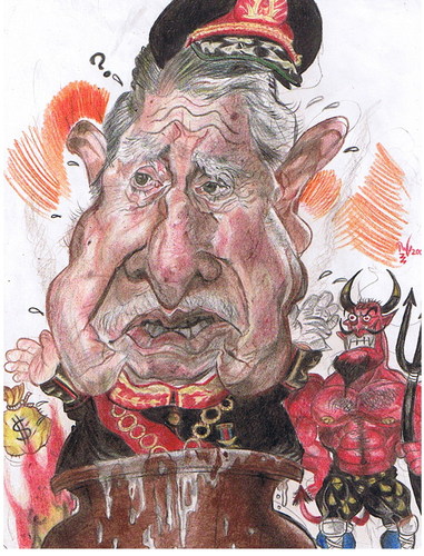 Cartoon: Augusto Pinochet and Lucifer (medium) by RoyCaricaturas tagged pinochet,politicians,caricatura