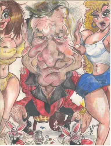Cartoon: Hugh Hefner luckiest dude (medium) by RoyCaricaturas tagged hefner,playboy,famous,caricatura